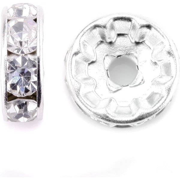 100st Spacer Beads 8mm - Silverpläterad tjeckisk kristall strass