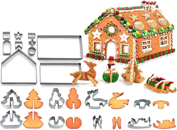 Pepperkakehusform Julekakeform 18 Deler, 3D Rustfritt Stål Julekakeformer Kjøkken Baking Sett DIY Bakeform Kake