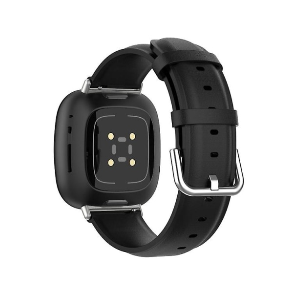 For Fitbit Versa 4 / Sense 2 Ægte Læder Rem EFZ Black