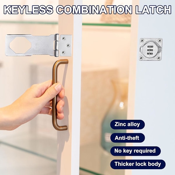 Hjemmeskab Password Låsehasp Låse Kombination Latch med 3-cifret Password Sikkerhedslås Lås Anti-tyveri Nøglefri Latch Lås til Skuffe