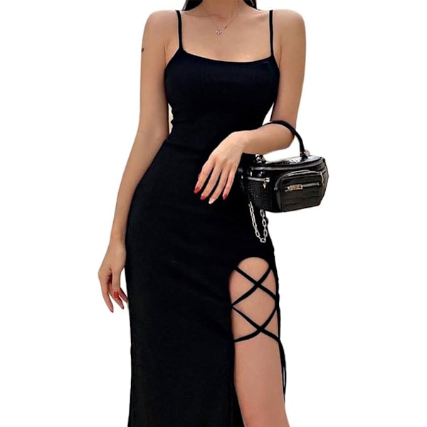 Gotisk klänning med hög slits och camisole för kvinnor, gotisk elegant lång balklänning med camisole