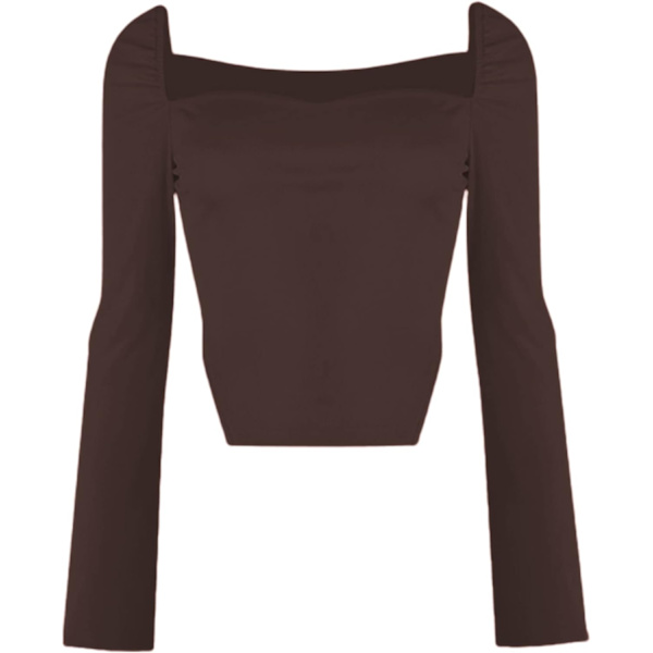 Kvinners langærmet ribbestrikket Crop Top Scoop Neck