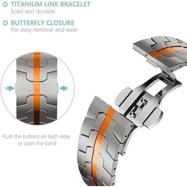 Kompatibel med 2024   Galaxy Watch 7 Ultra Band 47mm, Robust Men Stainless Steel Ersättningslänk Metallarmband Silver/Orange  Silver/Orange