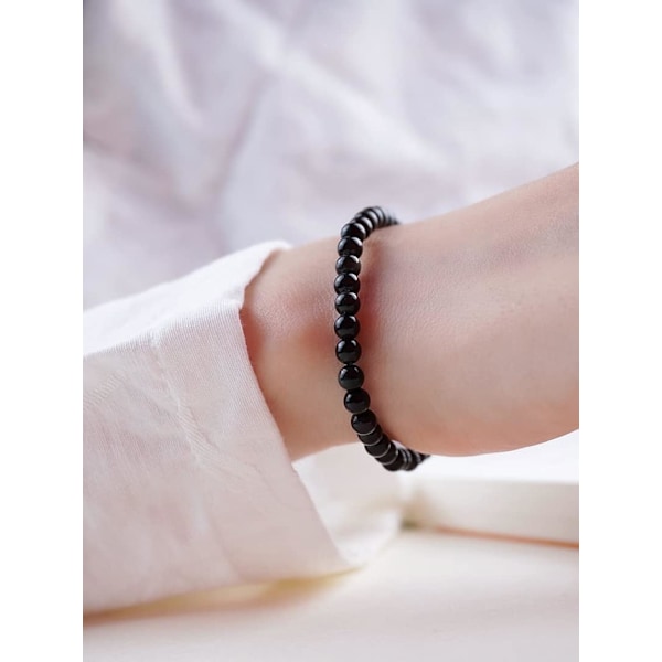 Svart armbånd, Obsidian armbånd - Glansende Pure Black