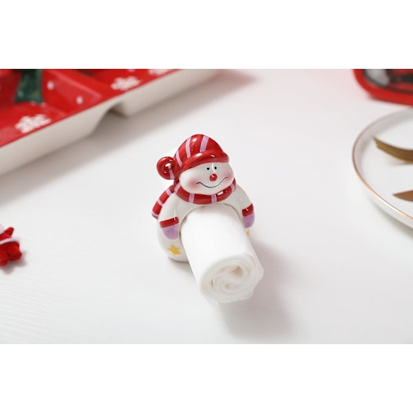 Handmålade keramiska snögubbe julservettringar (set om 4)