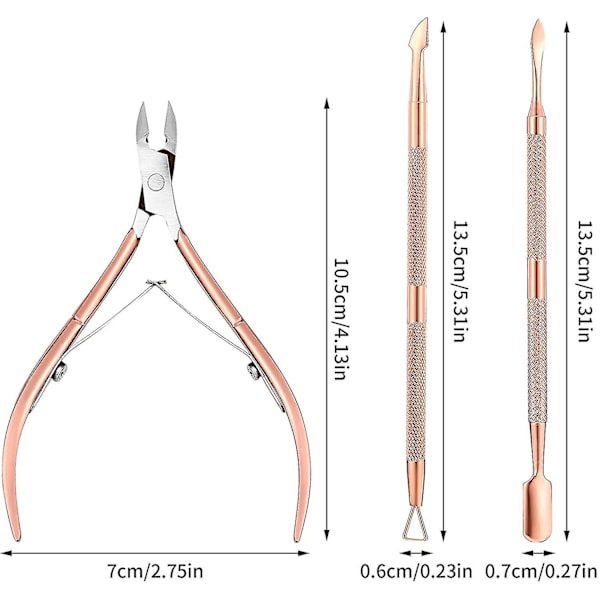 3-i-1 neglebåndsplejesæt - neglebåndssaks, stålskubber og fil, rustfrit stål
