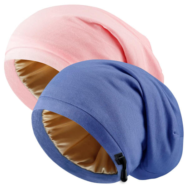 Siden Satin Bonnet Hår Wrap för Sömn. 2 st Justerbar Silke