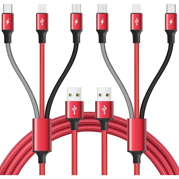Multi-opladningskabel 10Ft 2-pak Multi Hurtigoplader Kabel