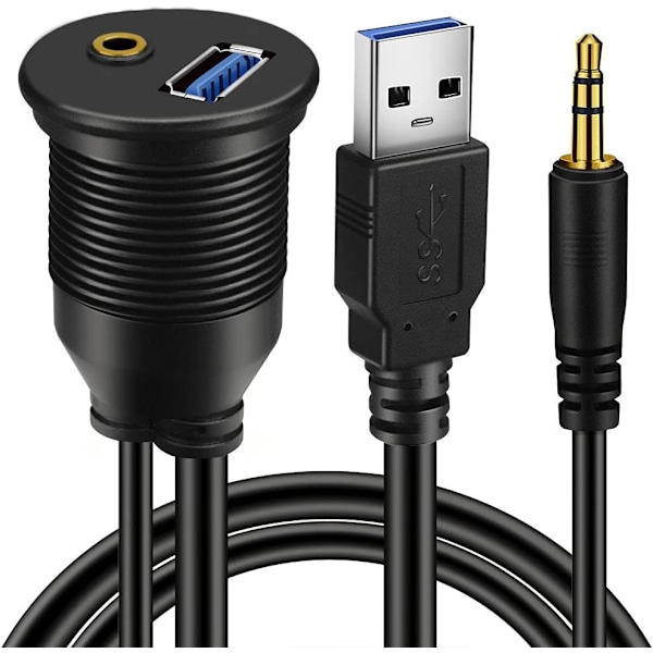 USB 3,0 & 3,5 mm bilmontert spolkabel 3,5 mm + usb 3,0 Aux