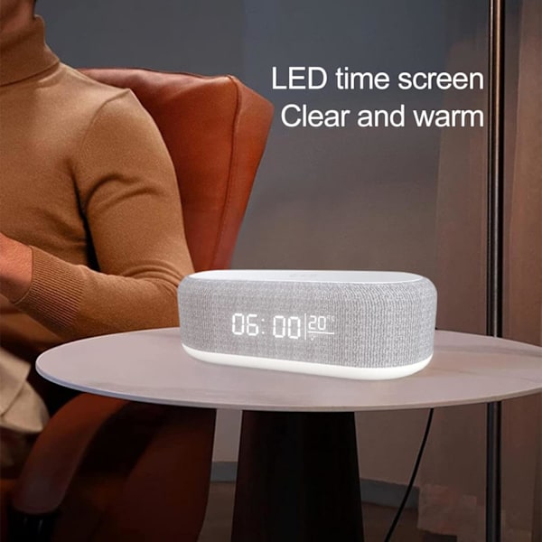 Vækkeur med trådløs oplader til soveværelset - Høj stemme digitalt ur med temperaturvisning og natlys, ur til tunge sovende