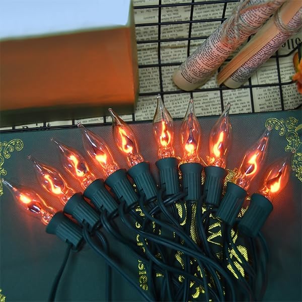 Ljus - Flimrande flamslingor, 12,8 fot C7 Retro Halloween-ljus inomhus utomhus, Twinkle Flame String Lights med 12 st E12-baserade flammor