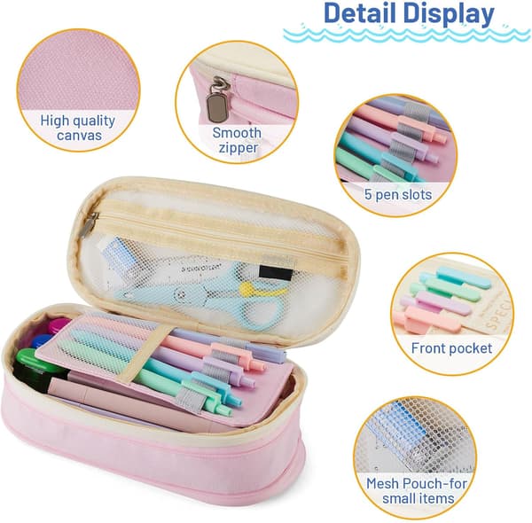 Pencil Case med Stor Kapacitet - (Canvas), Khaki, Moderne Design
