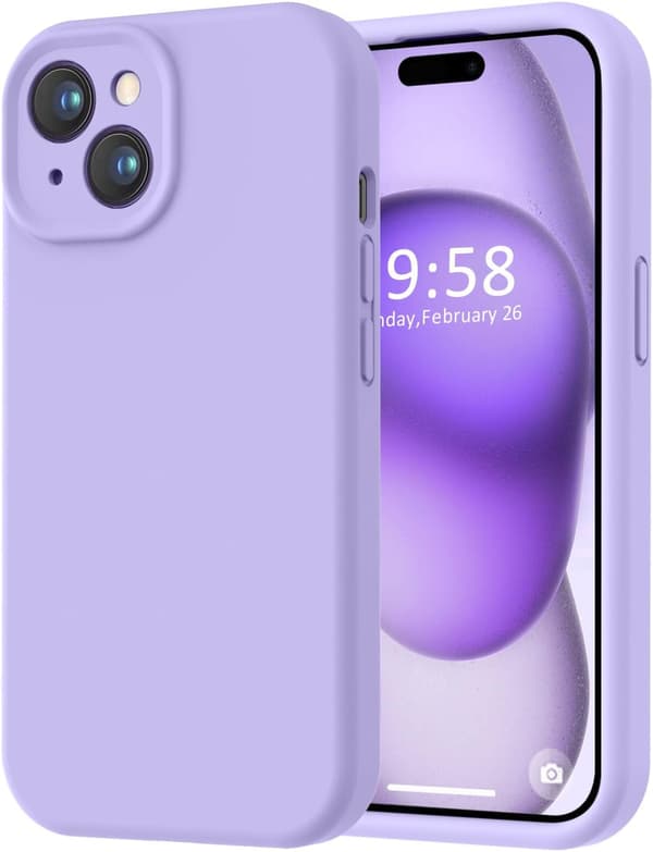 iPhone 15 glatt silikondeksel med full kamerabeskyttelse -