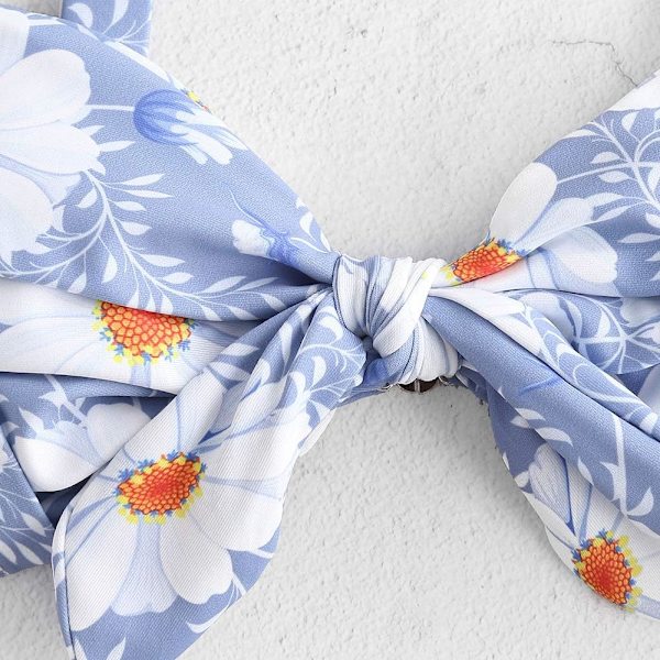 Dames Bred Stropper Binde Knude Flettet Blomster Bikini Sæt Todelt Badetøj