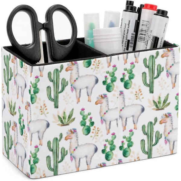 Pennhållare, pennhållare för skrivbord, lpc llm kaktus blommor PU läder skrivbords pennhållare förvaring, skrivbord pennhållare och arrangör sminkborsthållare multi