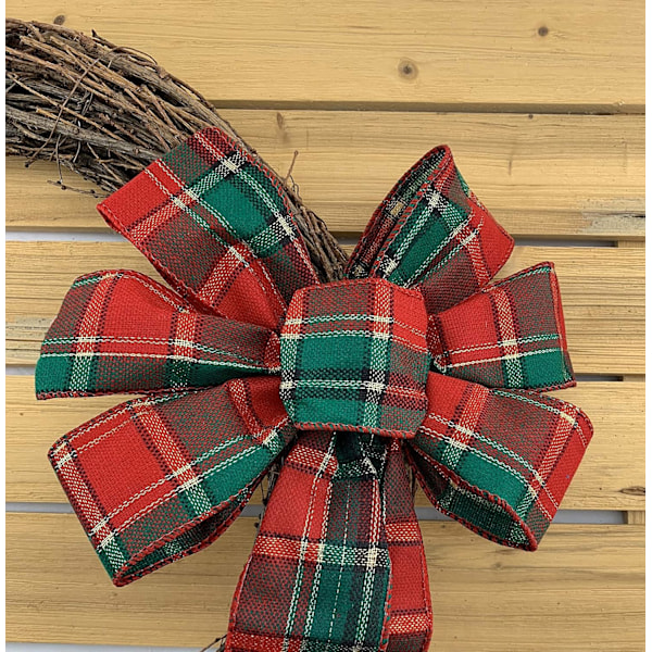 Grøn rød ternet julebue - 10\" bred, 18\" lang forbundet bue, Tartan, dør