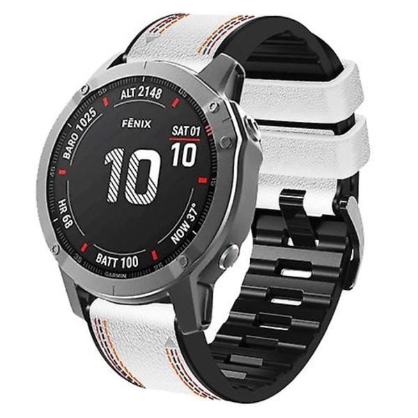 For Garmin Fenix 7x Tricolor Stitching Silikone Læder Rem SIV White