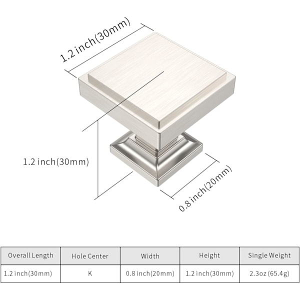 2-pack 1,2 tum borstat satin nickel skåpknoppar fyrkantiga kök