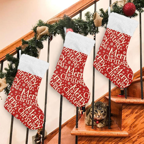 Julklapp, Personliga Julklappsstrumpor 2-pack Glad Jul Text Snöflinga 45,7 cm Julstrumpor Hängande Ornament Eldstad