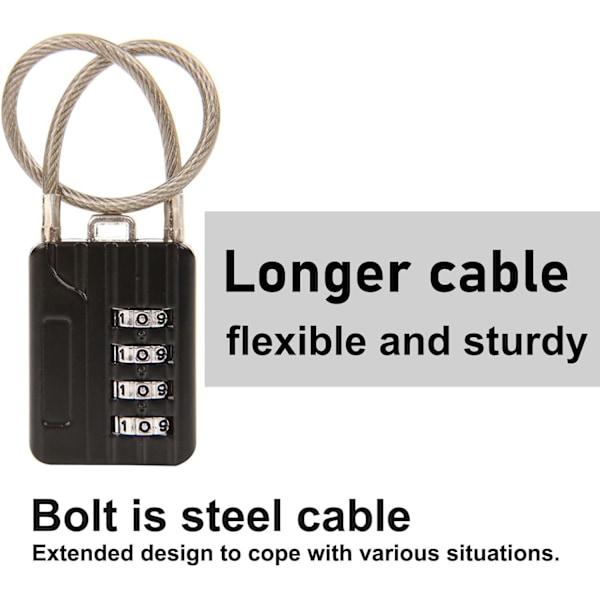 ® Kompakt design bordsammanlåsning 4-siffrig, 30 mm 1-3/16\" bredd kropp, extra långt 16 cm kabellås för resväska, resor, gym-skåp,
