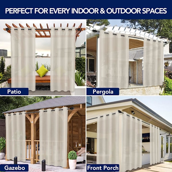 Skira utomhusgardiner för uteplats - 54 x 84 tum, Beige