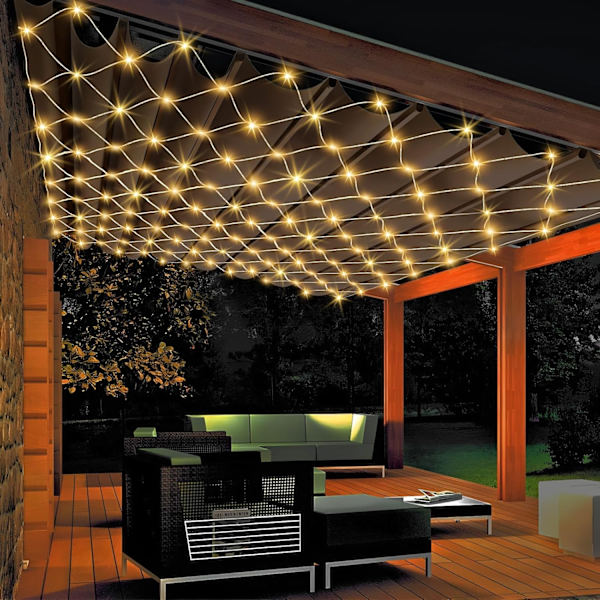 Gazebo Net Lights Outdoor, 10 x 10 FT Holiday Mesh Lights med 320 LED'er og 8 lystilstande, Vandtætte tilslutningsmulige Gazebo Twinkle Light til