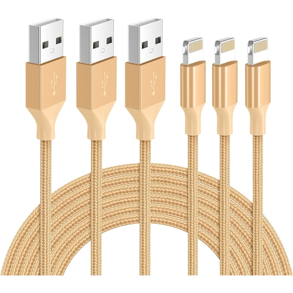 Lightning-kabel Apple-certifierad iPhone-laddare 3-pack 6ft flätat