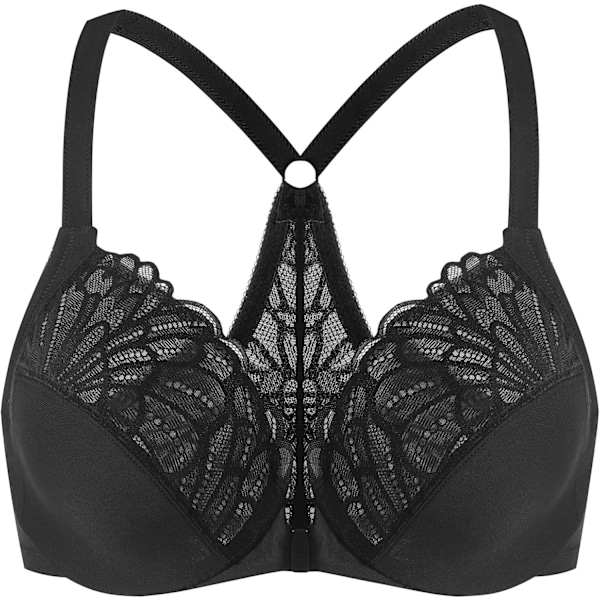 Kvinnors Racerback Front Closure Full Coverage Ovadderad Plus Size Bygel-BH