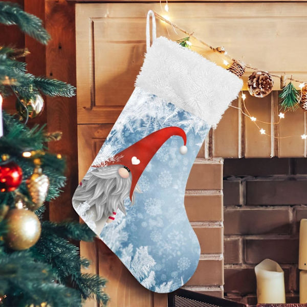 Julstrumpa, Personliga Julstrumpor 2-pack Jul Blå Snöflinga Tomte 18 tum Julstrumpor Hängande Ornament Kamin