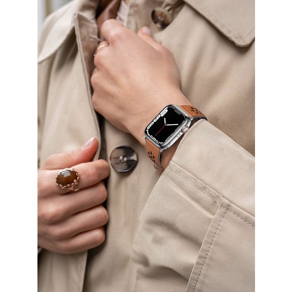 Läderarmband för Apple Watch 49mm 44mm 40mm 45mm 41mm 42mm 38mm Correa Armband Iwatch Serie 3 4 5 6 Se 7 8 Ultra Rem Brown 38mm 40mm 41mm