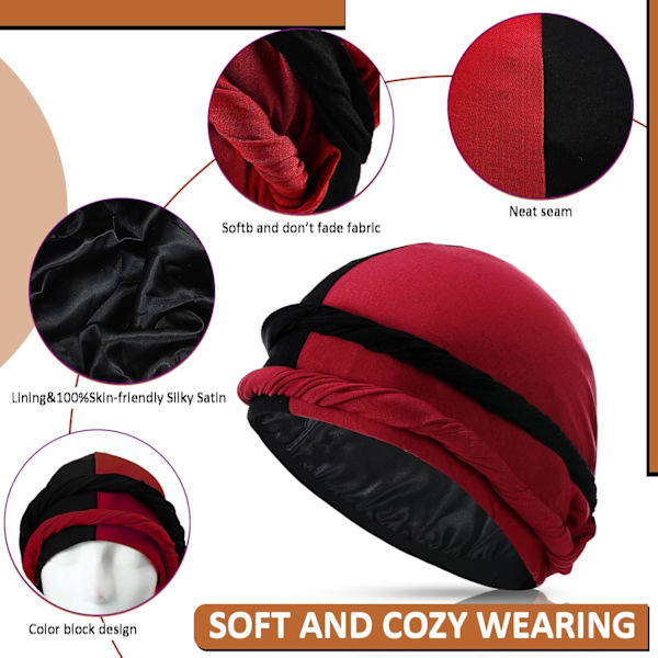 4 delar turban för män Twist Head Wraps för män Stretch
