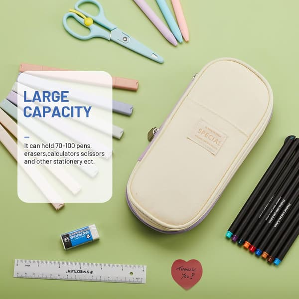 Pencil Case med Stor Kapacitet - (Canvas), Khaki, Moderne Design