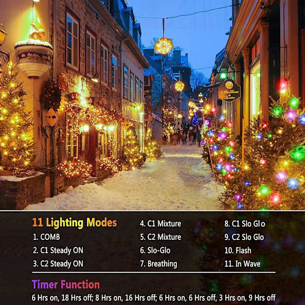 720 LED 328ft Julbelysning Färgförändrande ljusslingor Utomhus, Grön tråd ljusslinga 11 lägen för julgran Stam Gård Veranda Däck Bröllop