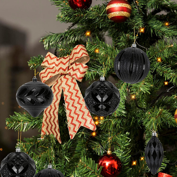 8 stk 4\" julekulepynt i sort, knusesikker julepynt til juletreet