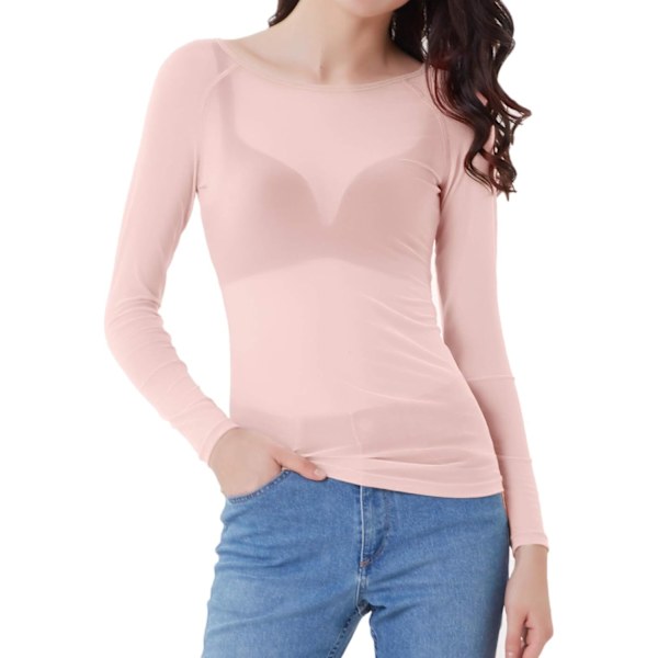 Kvinders Langærmet Gennemsigtig Mesh Sheer Top Bluse Skjorte