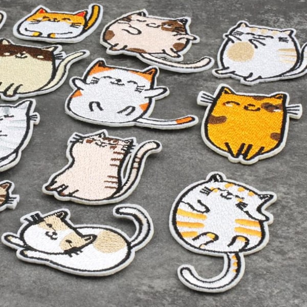 16 stk. Kat strygejern på patches - broderede applikationer DIY patches