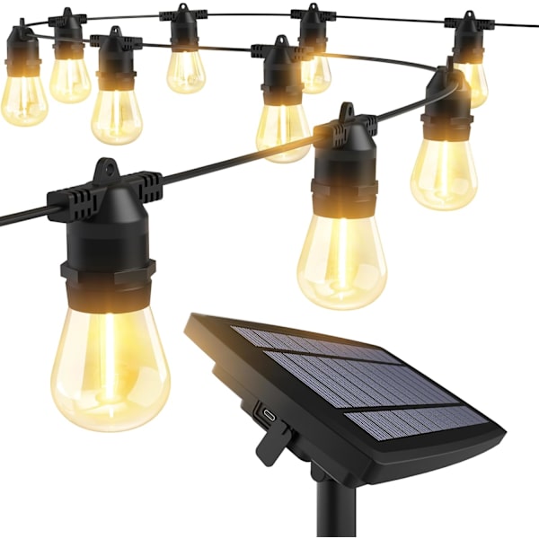 50FT Solcelledrevne Udendørs Lyskæder, LED Solcelledrevne Lyskæder til Udendørs, Kommerciel Kvalitet Udendørs Vandtætte Terrasselys med USB-port, 18