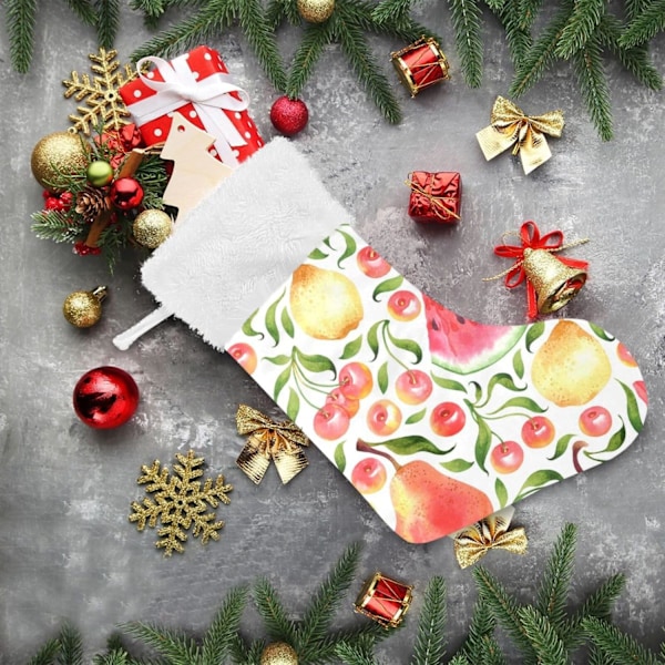 Julklapp, personliga julklappsstrumpor 2-pack blad päron körsbär vattenmelon 45,7 cm julstrumpor hängande prydnad spis för