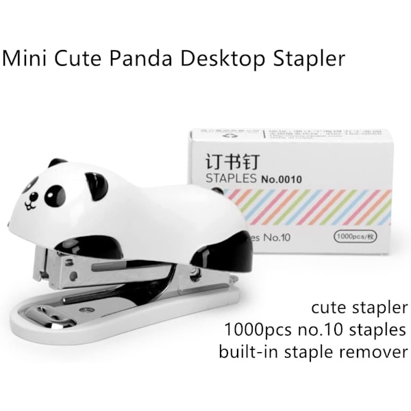 Søt Panda Skrivebords Heftemaskin med Hefteklammer og Fjerner (1 Pakke)