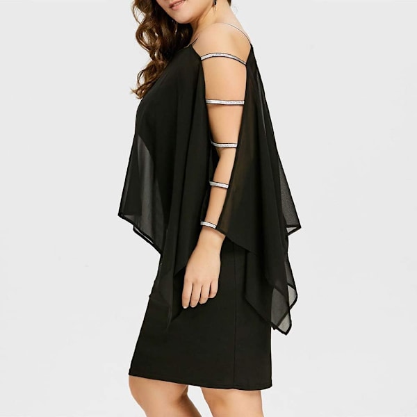 Plus Size Chiffon Knälång Klänning för Kvinnor Casual Fladdermusärm Mode