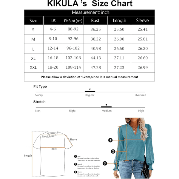 Kvinners Puff Langærmet T-skjorte Kjole Casual Ruffle V-hals Topper Bluse
