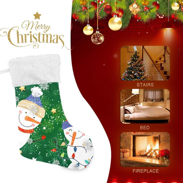 Julklapp, Personliga Julklappsstrumpor 2-pack Snögubbe Julgran Snöflingor Grön 18 tum Julstrumpor Hängande Ornament