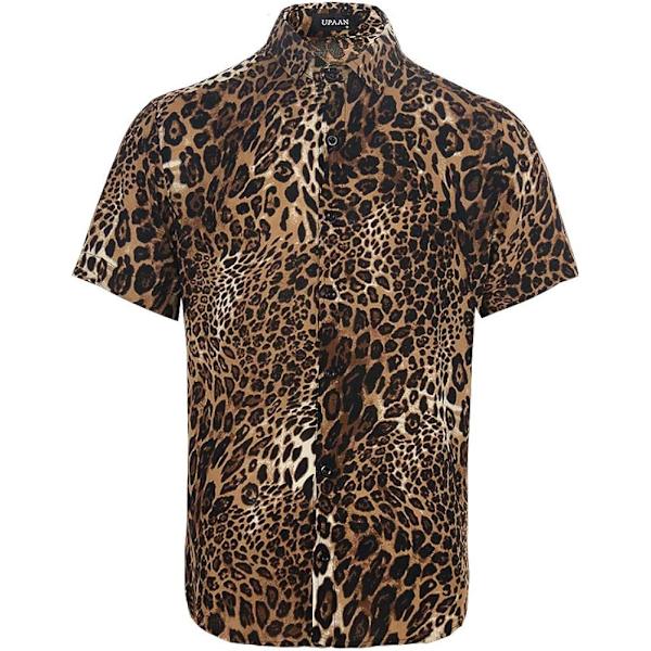 Herr leopardmönstrade discotröjor kortärmad knappstängning casual skjorta