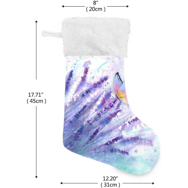 Jule-Strømpe, Personlige Jule-Strømper Sæt af 2 Lilla Lavendel Blomster Sommerfugl 45,7 cm Jule-Strømper Hængende Ornament Pejs
