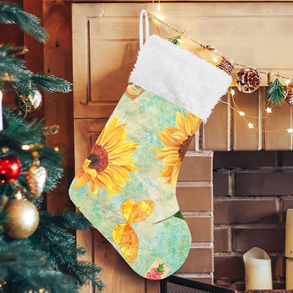 Jule-Strømpe, Personlige Jule-Strømper 2-pakning Landhus Solsikke Vintage 45,7 cm Jule-Strømper Hængende Ornament Pejs til Ba