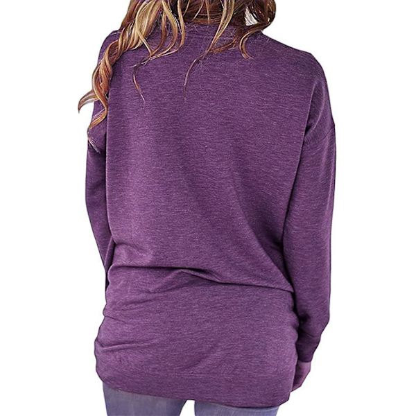 Dam tröjor höst pullover tröjor casual lös passform tunika topp bekväm söt sweatshirts långärmad crewneck t-shirts m8 purple Small