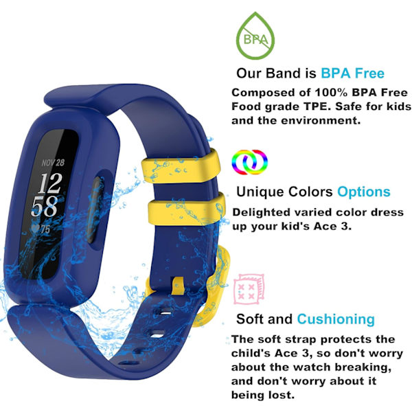 Silikonremmer for Fitbit Ace 3 - Vanntett armbånd for barn (gutter og jenter)