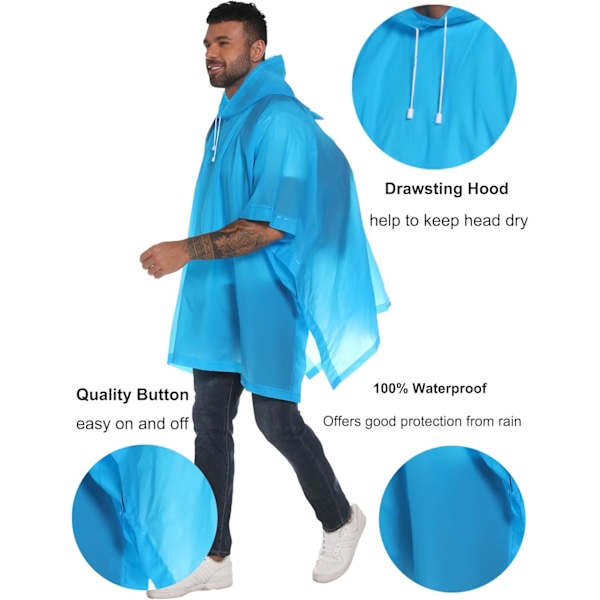 Gjenbrukbare regnponchoer med snorhette for voksne. Vanntett