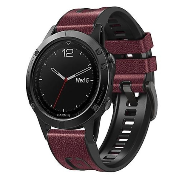 För Garmin Fenix 7x Silikon + Läder Snabbfrigörande Klockarmband KVL Wine Red