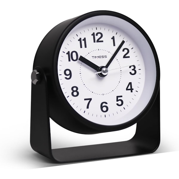 Analog väckarklocka, tyst icke-tickande kvartsrörelse, batteridriven med snooze och on-demand-ljus, enkel att ställa in, skonsam väckning, sängbord, skrivbord, svart
